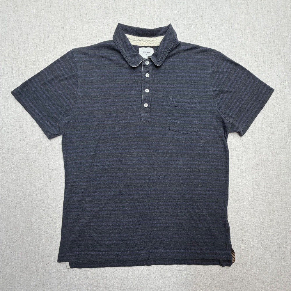 Billy Reid Mens XL Polo Shirt Gray Purple Striped Cotton Blend Pocket Top
